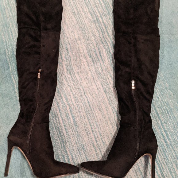 Black Suede Stiletto Over the Knee Boots - Size 8 - Picture 2 of 4